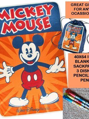 New/NWT Disney Parks Mickey Mouse Blanket & Mickey Mouse Sack Pack/Backpack